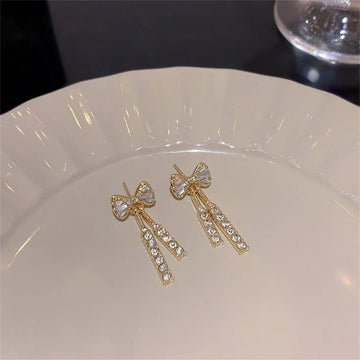 Fashion Zircon Bow Earrings Acrylic Crystal Tassel Earrings - LaVie Jewelery